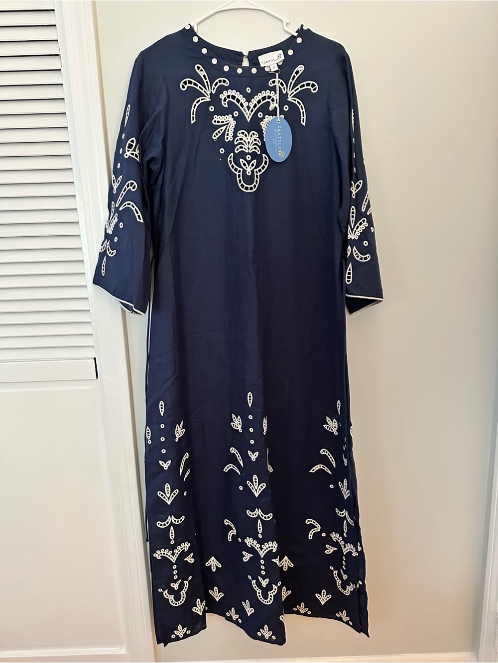 Cartolina Nantucket Navy Embroidered Maxi Dress